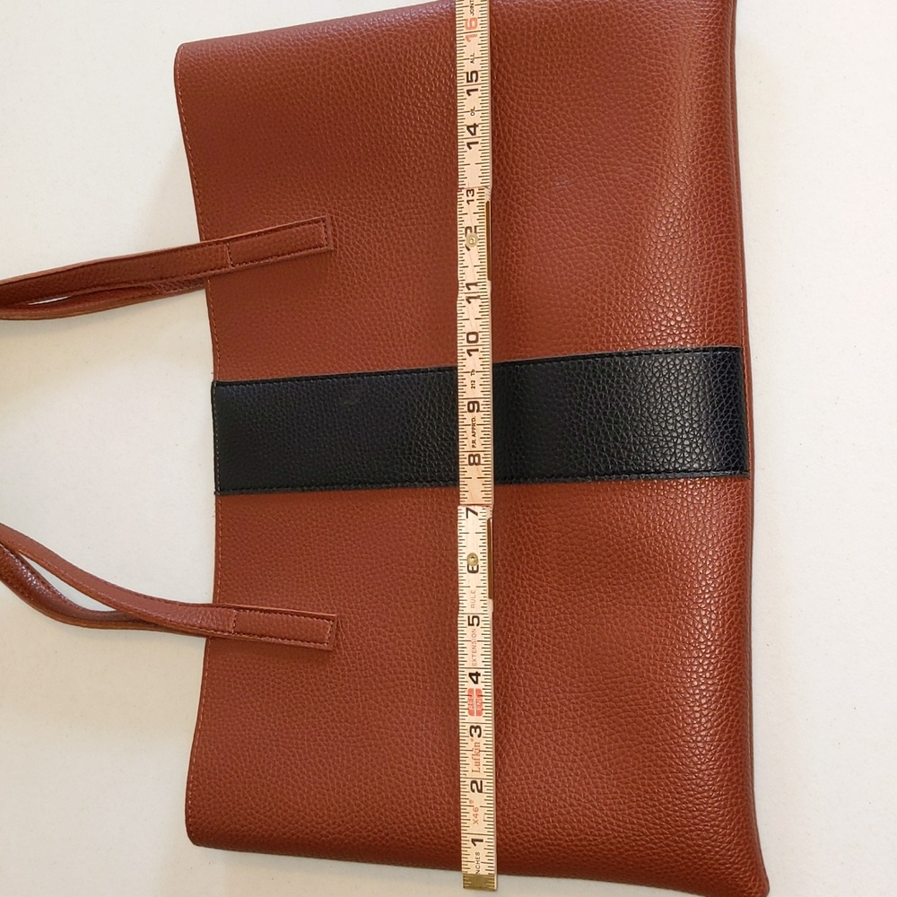 Vince Camuto Brown Pebble Front Stripe Open Top Handbag Tote Bag - Picture 6 of 9